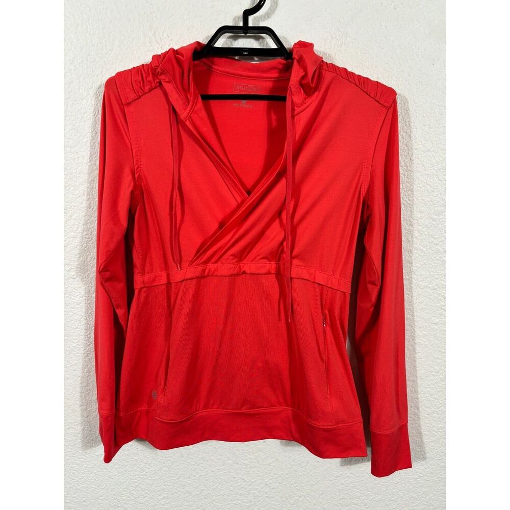 Athleta Hoodie Womens Medium Solid Orange Polyester Blend Stretch Long Sleeve‎